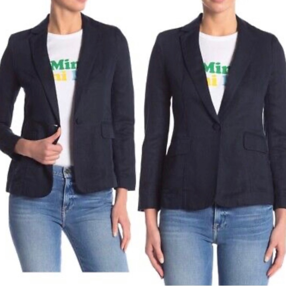 FRAME Navy Blue Linen Blazer. Size 0. Worn once. Dry cleaned.